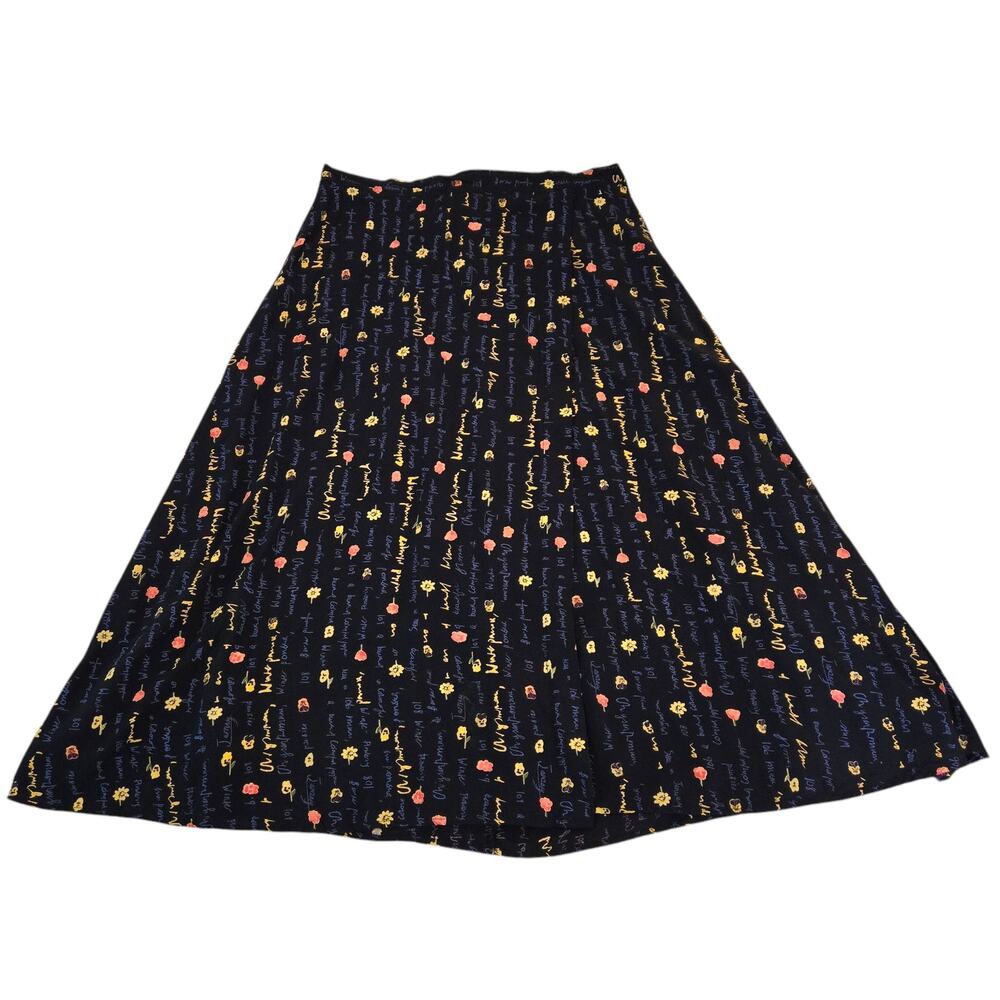 Vintage Cottagecore Floral Midi Skirt 20 Faux Wrap Script Poetcore Romantic